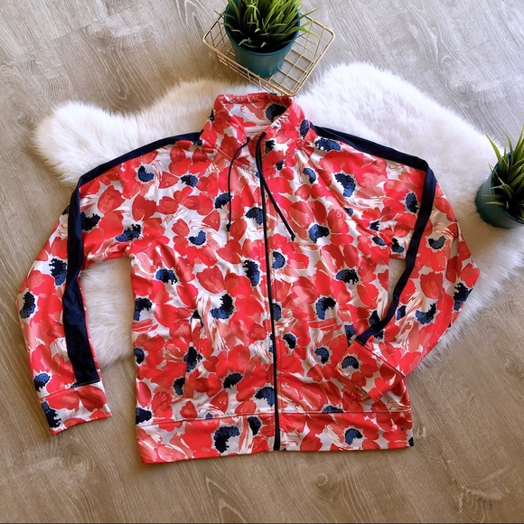 NWOT AERIE Floral Zip Up Pink Navy Track Jacket - Picture 4 of 8